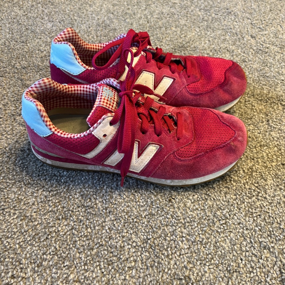 new balance 574 sneakers womens 6 pink white core‎ suede comfort shoe athletic